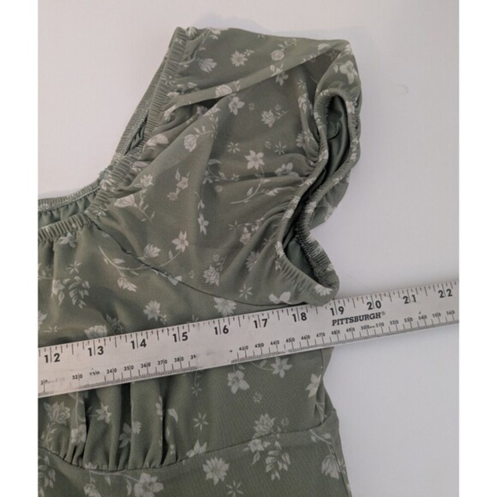 SO Green & White Mesh Floral Milkmaid Cap Sleeve Cottage dress Juniors X XL - Picture 6 of 9